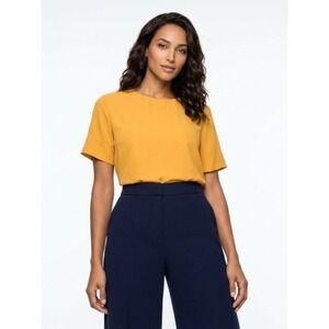 Banana Republic Mustard Yellow Short Sleeve Keyhole Back Blouse NWT Size M‎